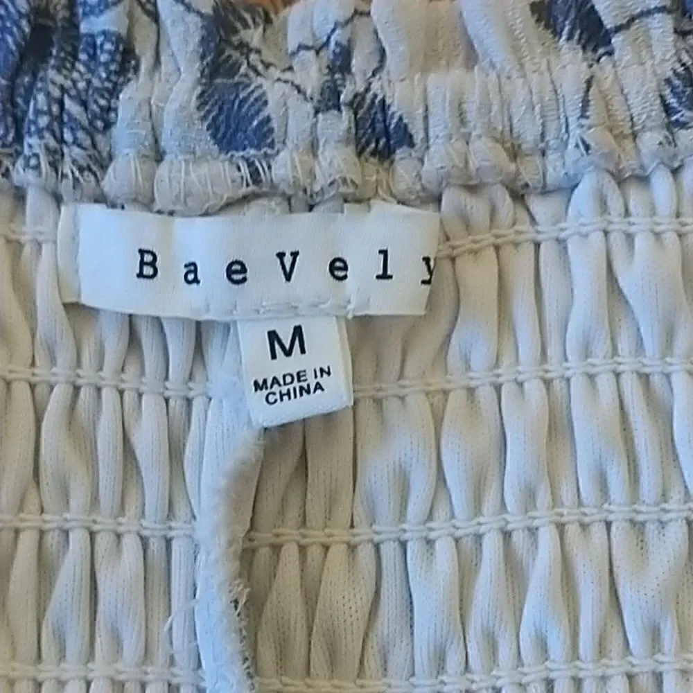 BaeVely smocked floral babydoll off the shoulder dress tunic size M